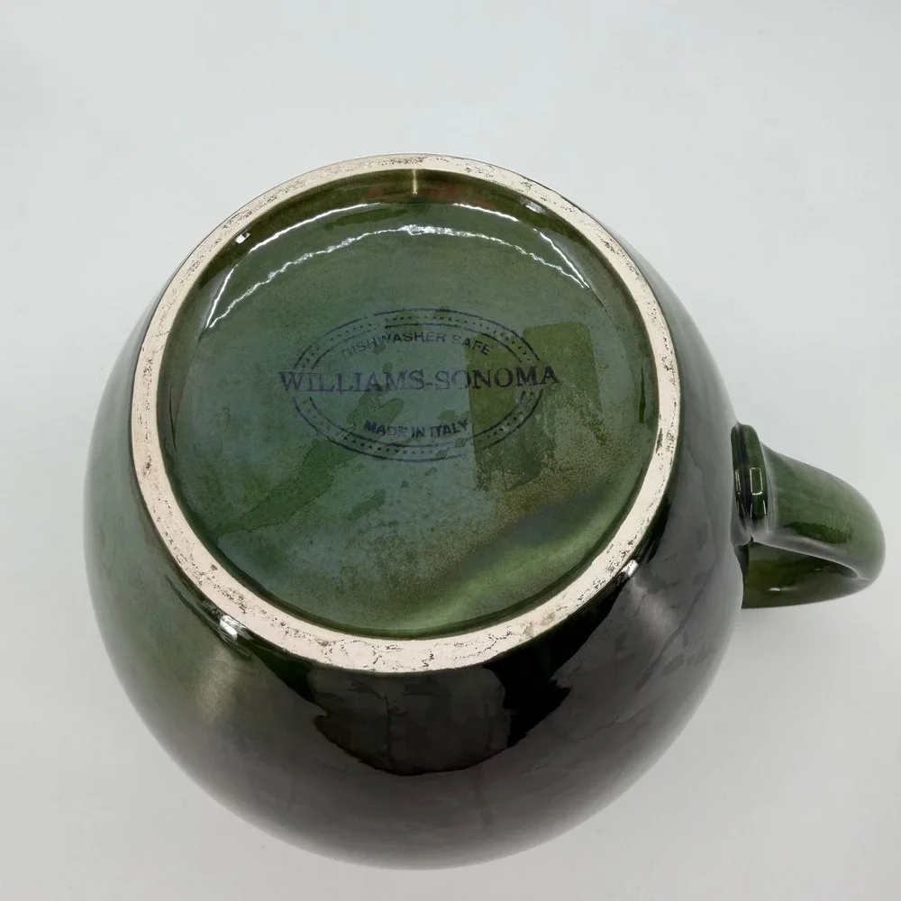 Williams Sonoma 2 Lit Green Stoneware Pitcher Farmhouse Crock Utensil Holder Jug